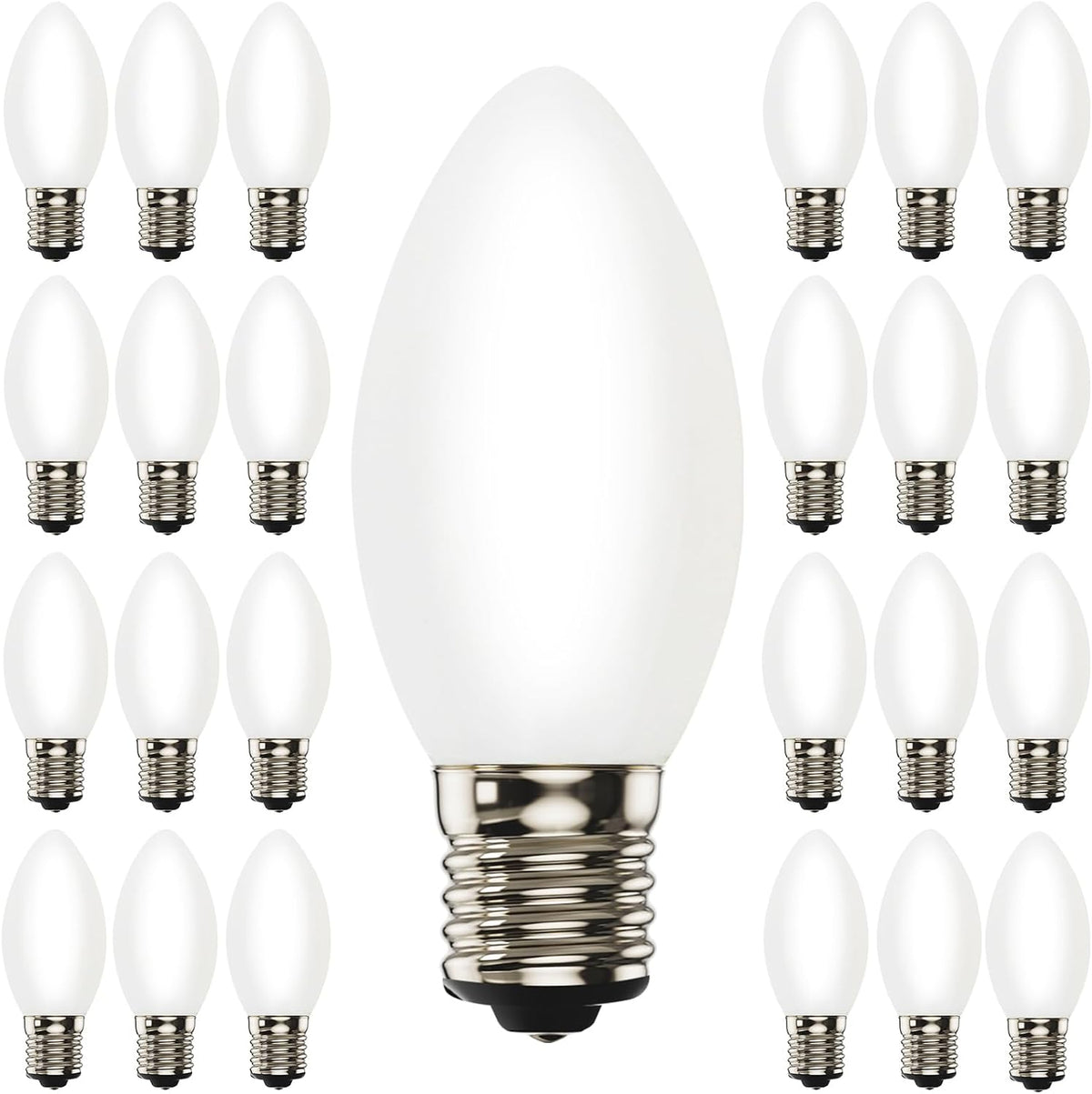 C9 LED Replacement Christmas Lights Bulbs, Plastic Shatterproof LED Bulbs for Christmas Outdoor Patio String Lights, 0.6W Equivalent to 7W, White Night Light Bulbs, E17 Intermediate Base, 25 Pack