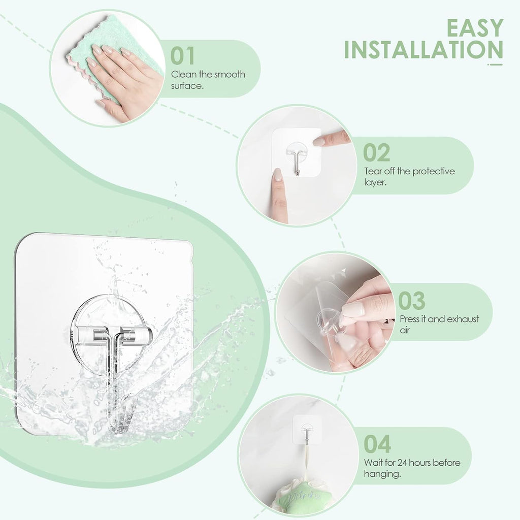 Adhesive Wall Hooks, 13 lb Clear Window Hooks Sticky Hooks 24 Pack