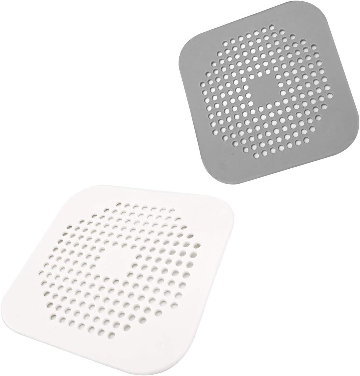 Square Drain Cover for Shower 5.7-inch TPR Drain Hair Catcher (Grey+White)