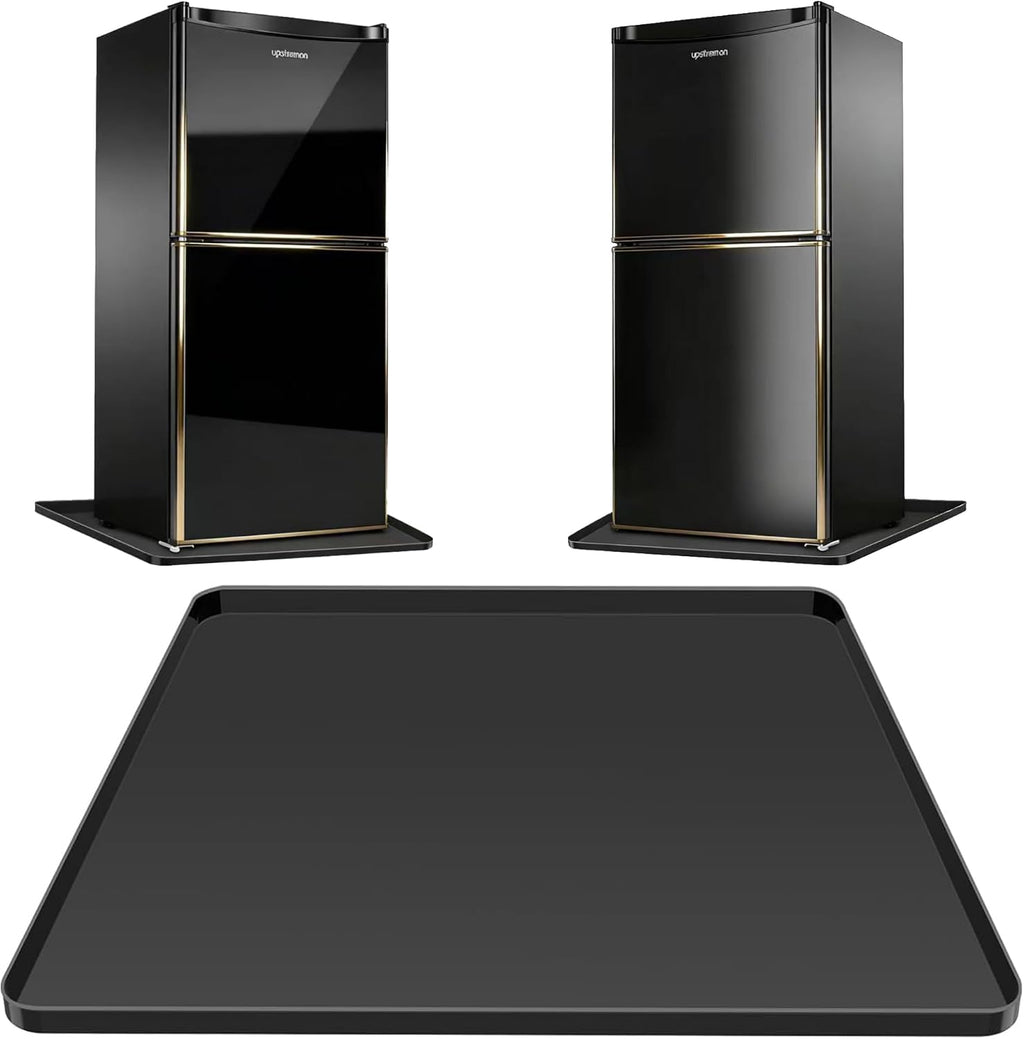Mini Fridge Mat 19.7x19.7 Inch Leak Proof Under Fridge Mat, 0.78" High Raised Edge Drip Tray, Non-Slip Washable Appliance Mat to Shield Floors from Spills/Condensation, Black