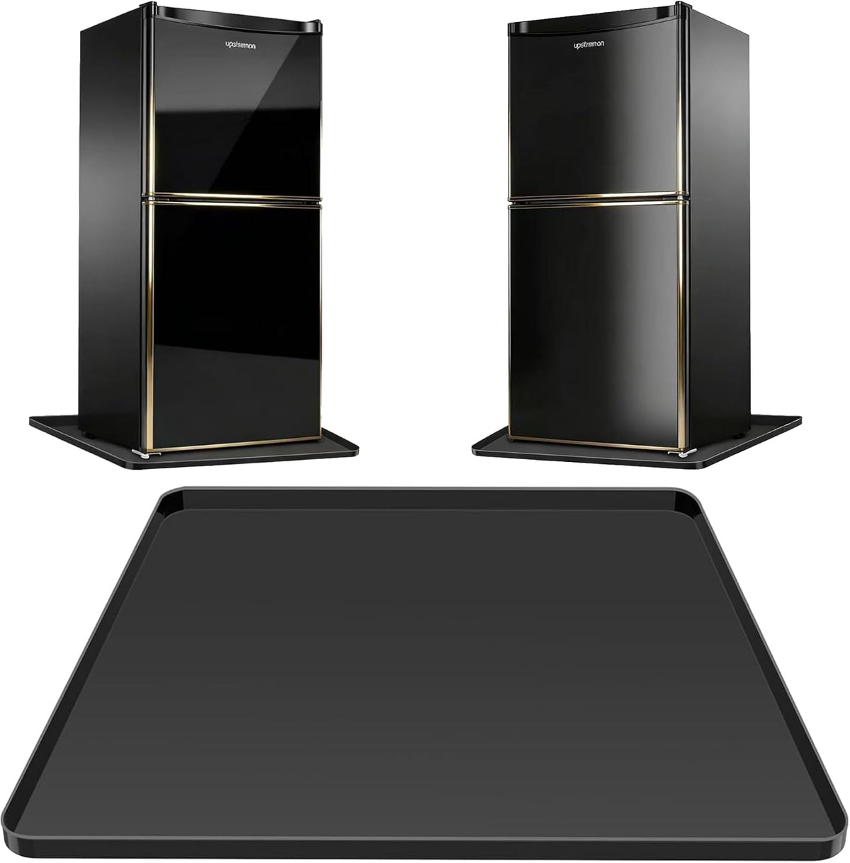 Mini Fridge Mat 19.7x19.7 Inch Leak Proof Under Fridge Mat, 0.78" High Raised Edge Drip Tray, Non-Slip Washable Appliance Mat to Shield Floors from Spills/Condensation, Black