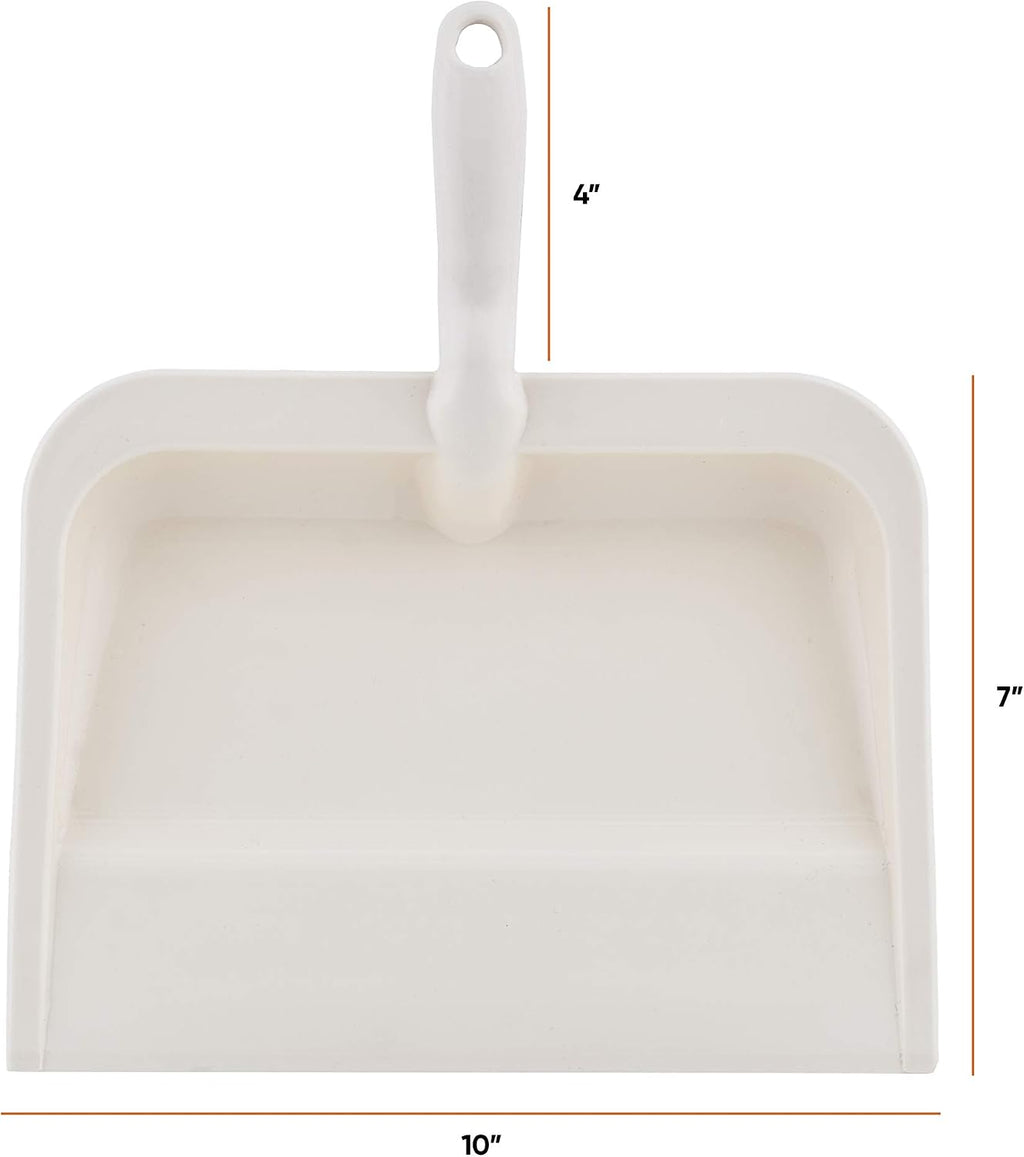 Superio Heavy Duty Plastic Dustpan with Comfort Grip Handle Beige, Durable, Lightweight Multi Surface Dust Pan Easy Broom Sweeping, 10 inch Wide