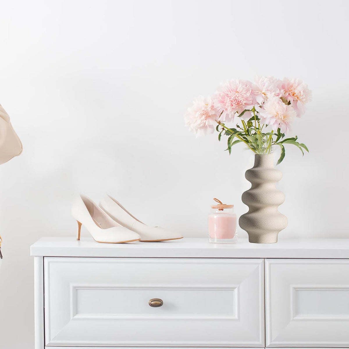 Steviieden Ceramic Vase, Boho Home Decor Vase, Off White, M
