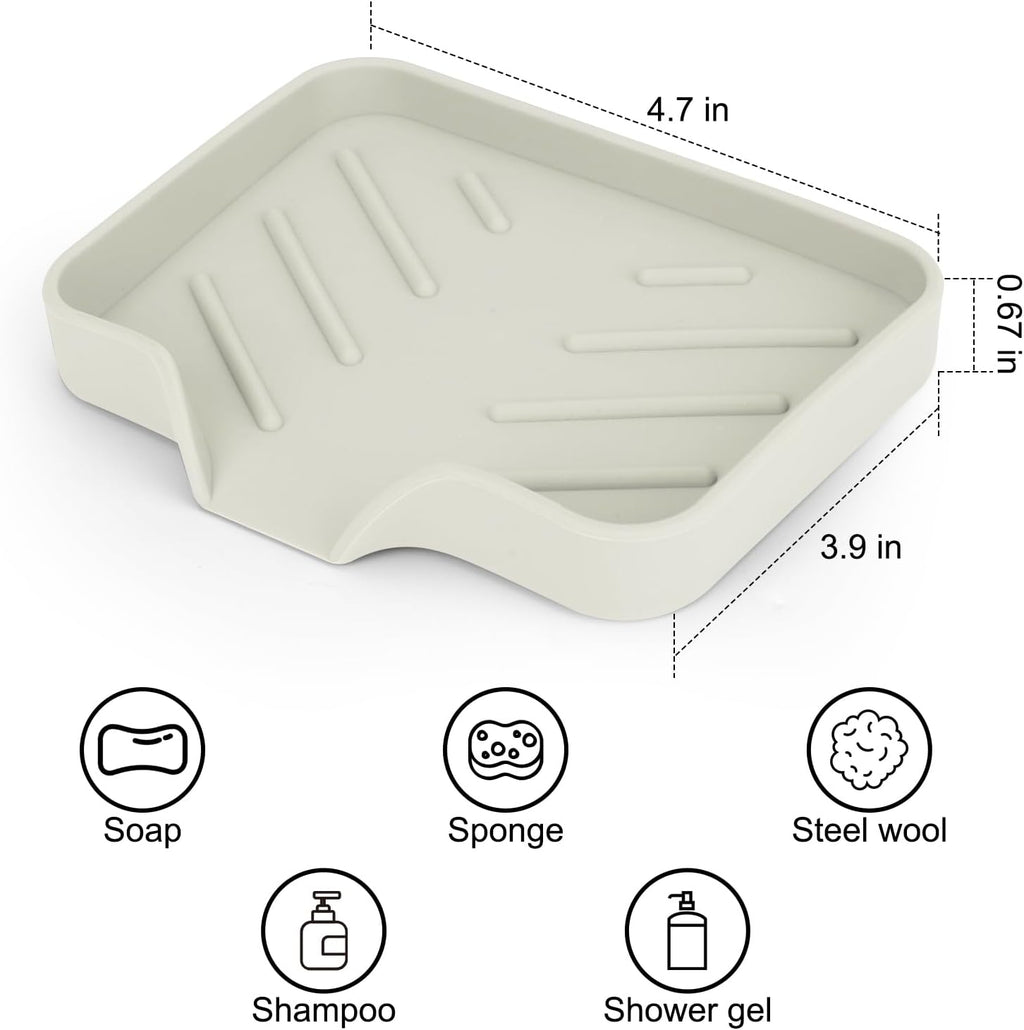 2 Pack Silicone Soap Dish for Shower with Self Draining Grey & Beige White