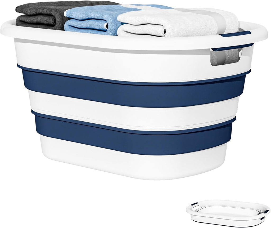 OOAMBB 43L(11.5Gallon) Collapsible Laundry Basket Plastic (Blue, 1 Pack)