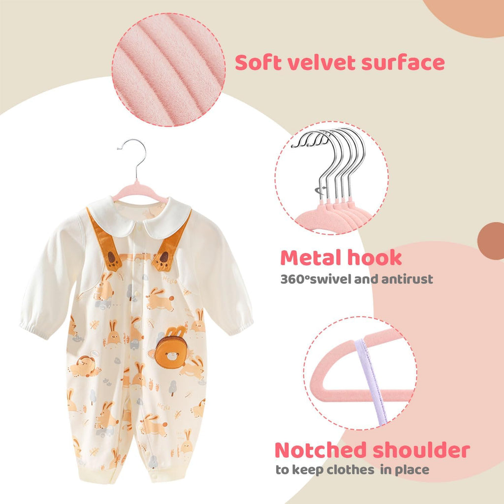 ManGotree 11" Baby Velvet Hangers Non-Slip Kids Hangers 66 Pack Light Pink