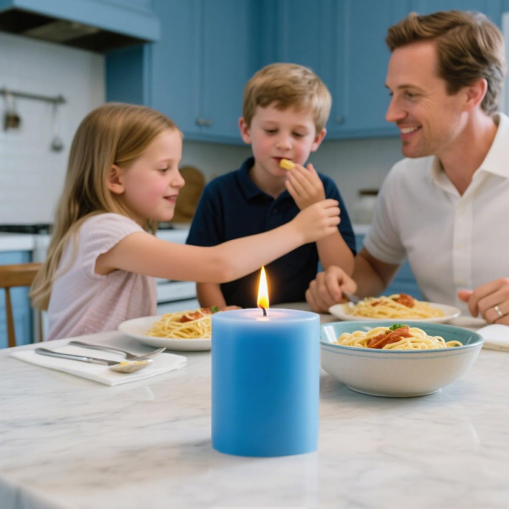 Set of 3 Different Size Light Blue Pillar Candles, Unscented Dripless 2.75x3, 2.75x4, 2.75x6 Inch Long Lasting Cylinder Wax Candles for Home Power Outage Dinner Table Decoration