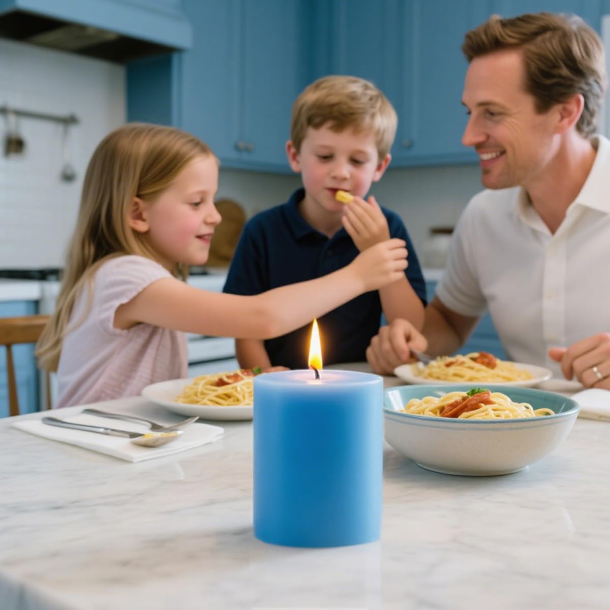 Set of 3 Different Size Light Blue Pillar Candles, Unscented Dripless 2.75x3, 2.75x4, 2.75x6 Inch Long Lasting Cylinder Wax Candles for Home Power Outage Dinner Table Decoration