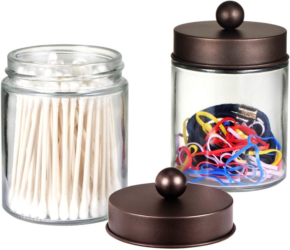 Amolliar Apothecary Jar Bathroom Storage Qtip Holder Glass, Bronze 2Pack