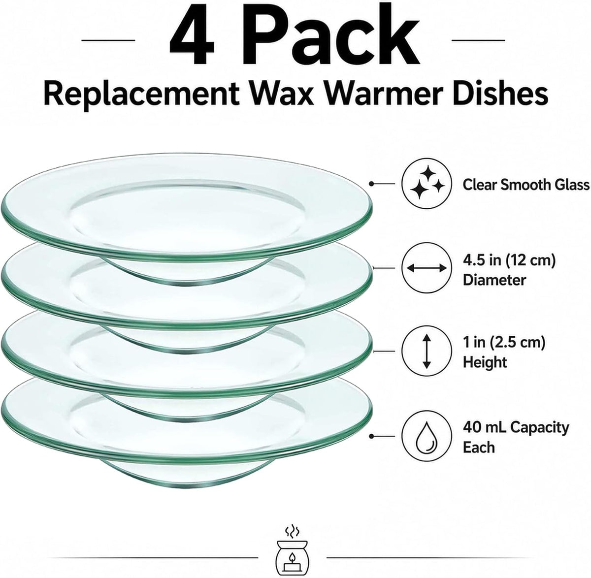Replacement Glass Dish for Oil Burner and Wax Melt Burner, Round Glass Tray for Aromatherapy Lamp and Tart Warmer 12cm (4Pcs, 4.5")