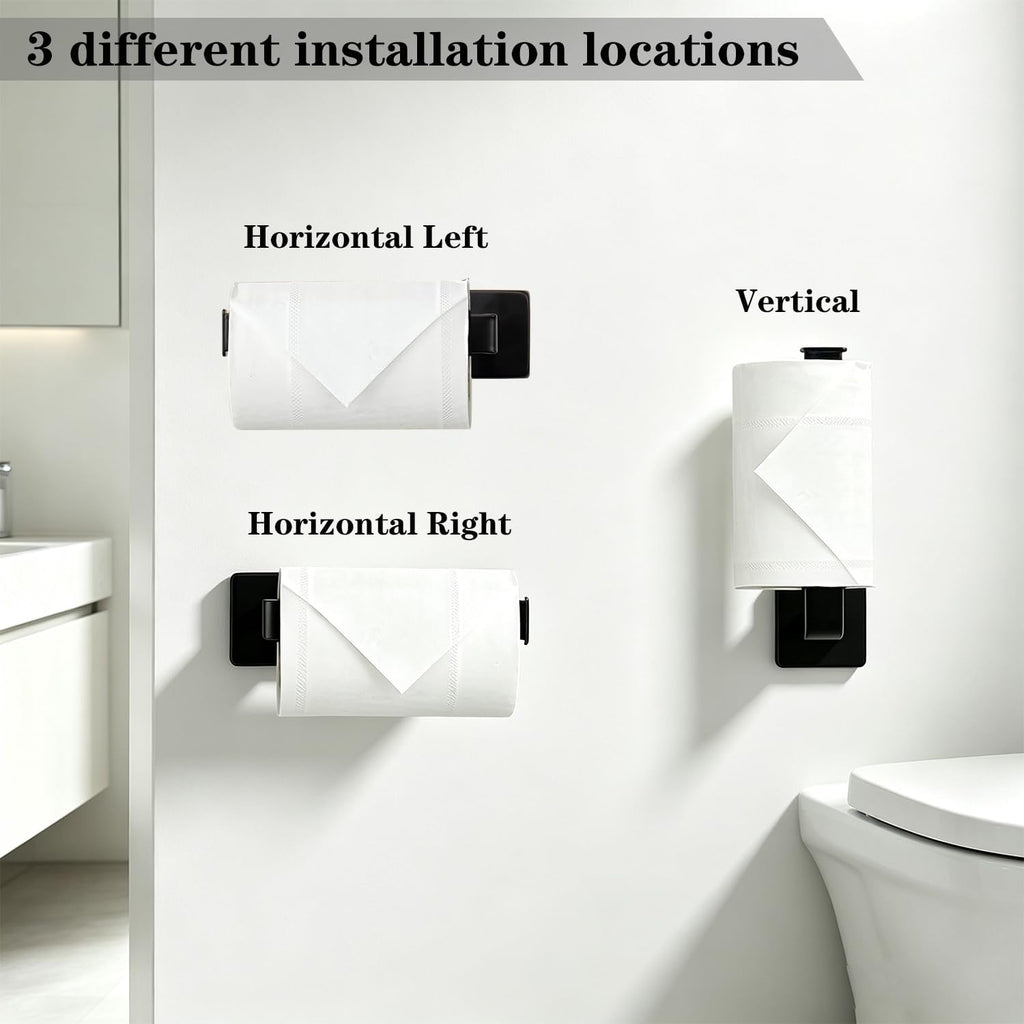 TocTen Toilet Paper Holder-Bathroom Tissue Holder Fit Big Roll Paper, Made of Thicken SUS 304 Stainless Steel, Square Paper Roll Holder Wall Mount Suitable for Bathroom, Kitchen, Office (Black, 6.5)