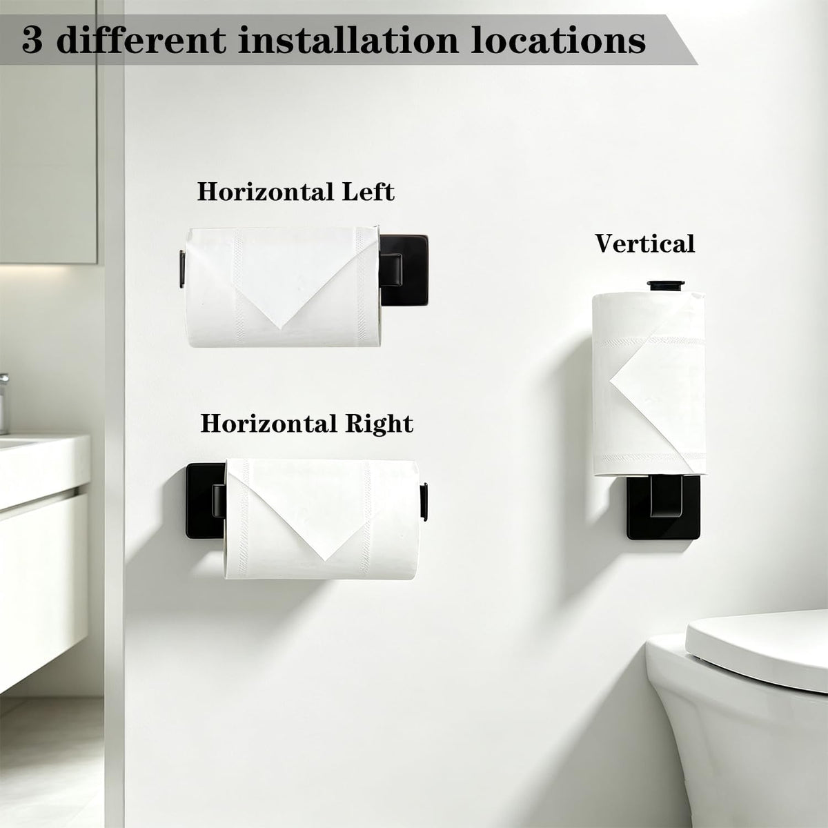 TocTen Toilet Paper Holder-Bathroom Tissue Holder Fit Big Roll Paper, Made of Thicken SUS 304 Stainless Steel, Square Paper Roll Holder Wall Mount Suitable for Bathroom, Kitchen, Office (Black, 6.5)