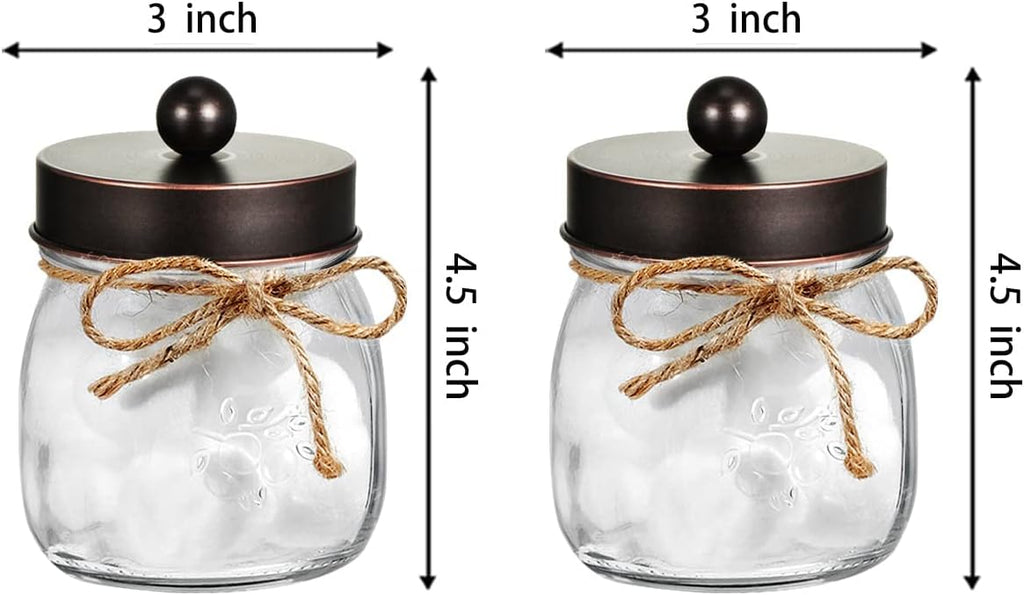 Amolliar Glass Mason Jar Qtip Dispenser Holder/Oil Rubbed Bronze,2 Pack