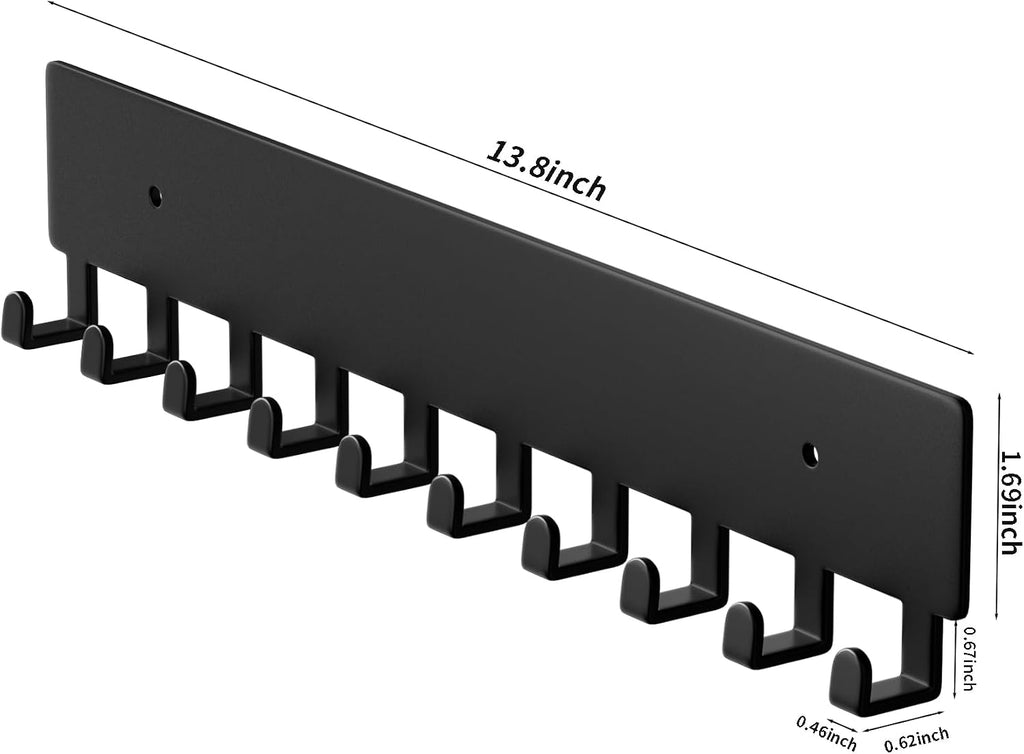 GTK Key Holder for Wall, Key Hooks with 10 Hooks, Wall Mounted Key Holder for Hallway, Self Adhesive Key Rack(Black)