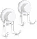 HASKO Suction Cup Hooks for Shower Wall, Removable Towel Hooks for bathrooms, Includes Optional No Drill Adhesive Mount for Inside Shower, Rustproof Stainless Steel - 2 Pack, White