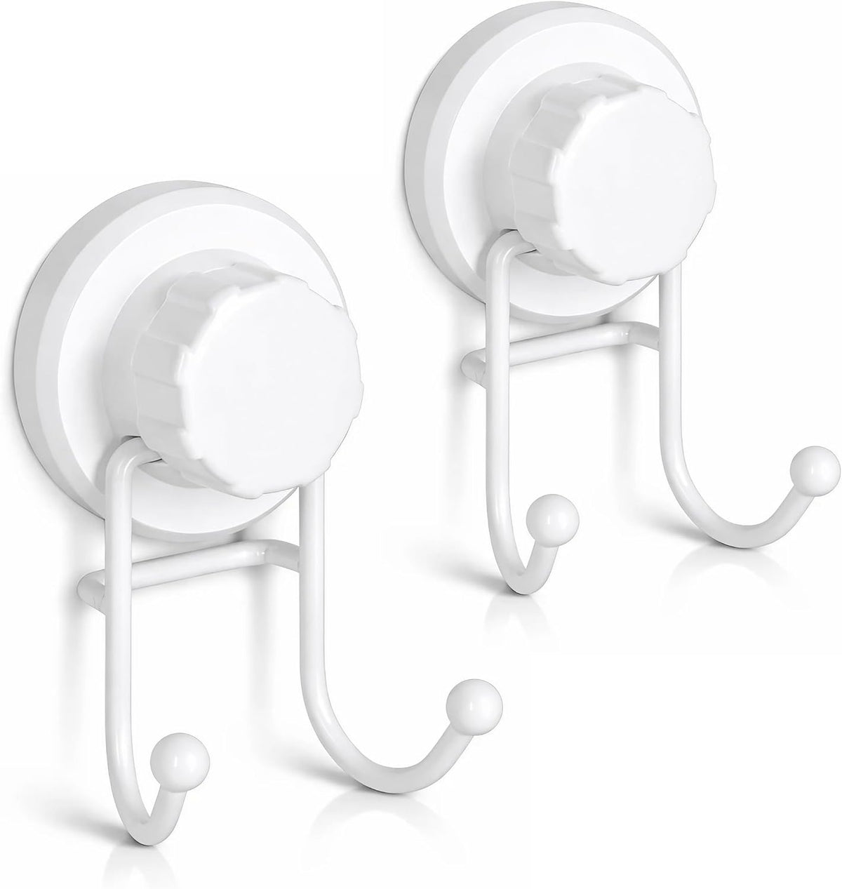 HASKO Suction Cup Hooks for Shower Wall, Removable Towel Hooks for bathrooms, Includes Optional No Drill Adhesive Mount for Inside Shower, Rustproof Stainless Steel - 2 Pack, White