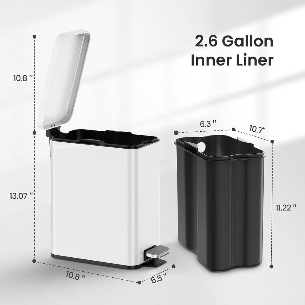 Cesun 2.6 Gallons Small Bathroom Trash Can with Lid Soft Close, White