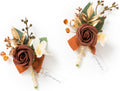 Ling's moment Boutonniere for Men, 2pcs, Fall Orange Terracotta