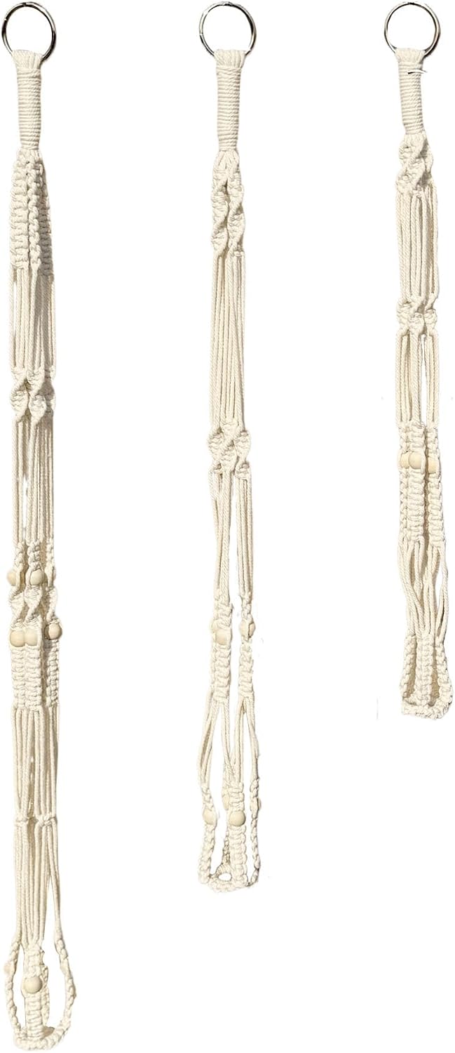 Macrame Plant Hanger Indoor Hanging Flower Pot Holder Boho Home Decor Planter Basket for Indoor Outdoor Ivory (POTS NOT Included) (Wood Bead-23”/29”/35”, 3)