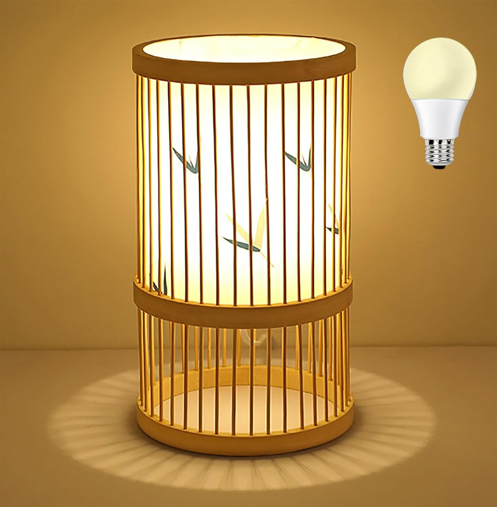 AFORTLO Table Desk Lamp,Janpandi Bamboo Boho Decorative Nightstand Night Light Japanese Hollow-Out Lamp Home Decor for Bedroom,Living Room,End Table or Office with Bulb(Bamboo Leaves)
