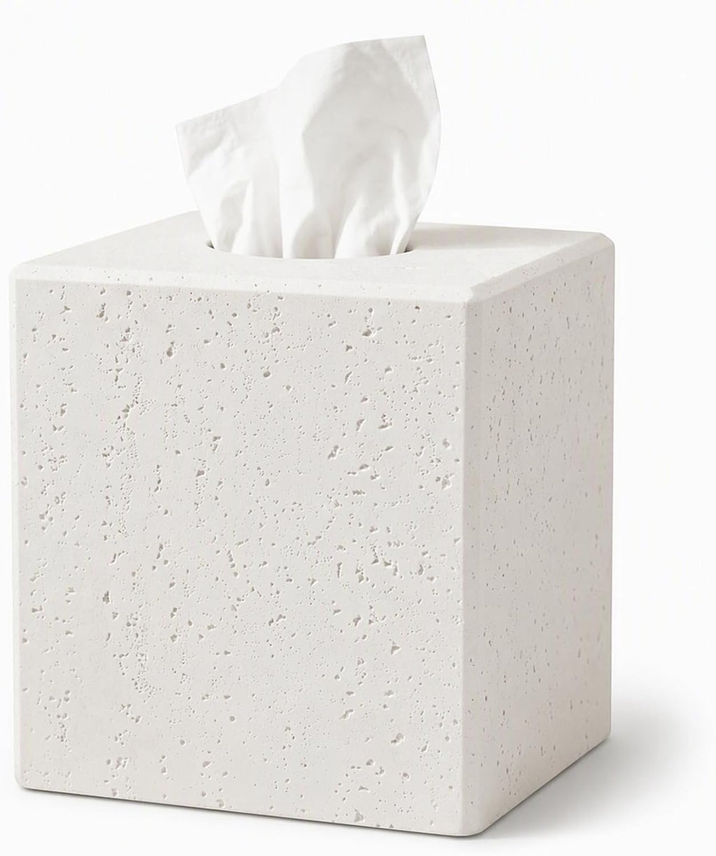 Ivory Tissue Box Cover, Square Decorative Holder with Magnetic Base