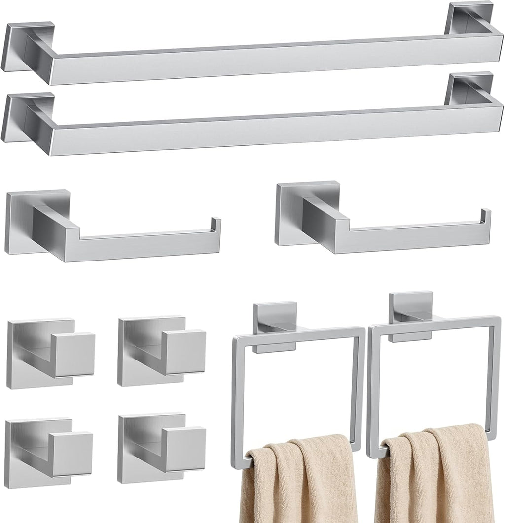 10-Piece Brushed Nickel Bathroom Hardware Set Towel Bar Set Include 23.6 inch Towel Bar,Towel Ring,Toilet Paper Holder Towel Hooks,Stainless Steel Wall Mounted Towel Rack