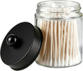 Amolliar Glass Apothecary Jar Qtip Holder w/Metal Lids, Black