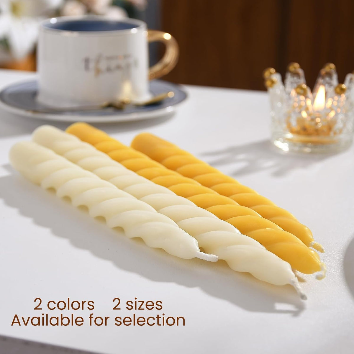 16PCS 10-Inch Pure Beeswax Spiral Taper Candles, Natural Raw, Dripless