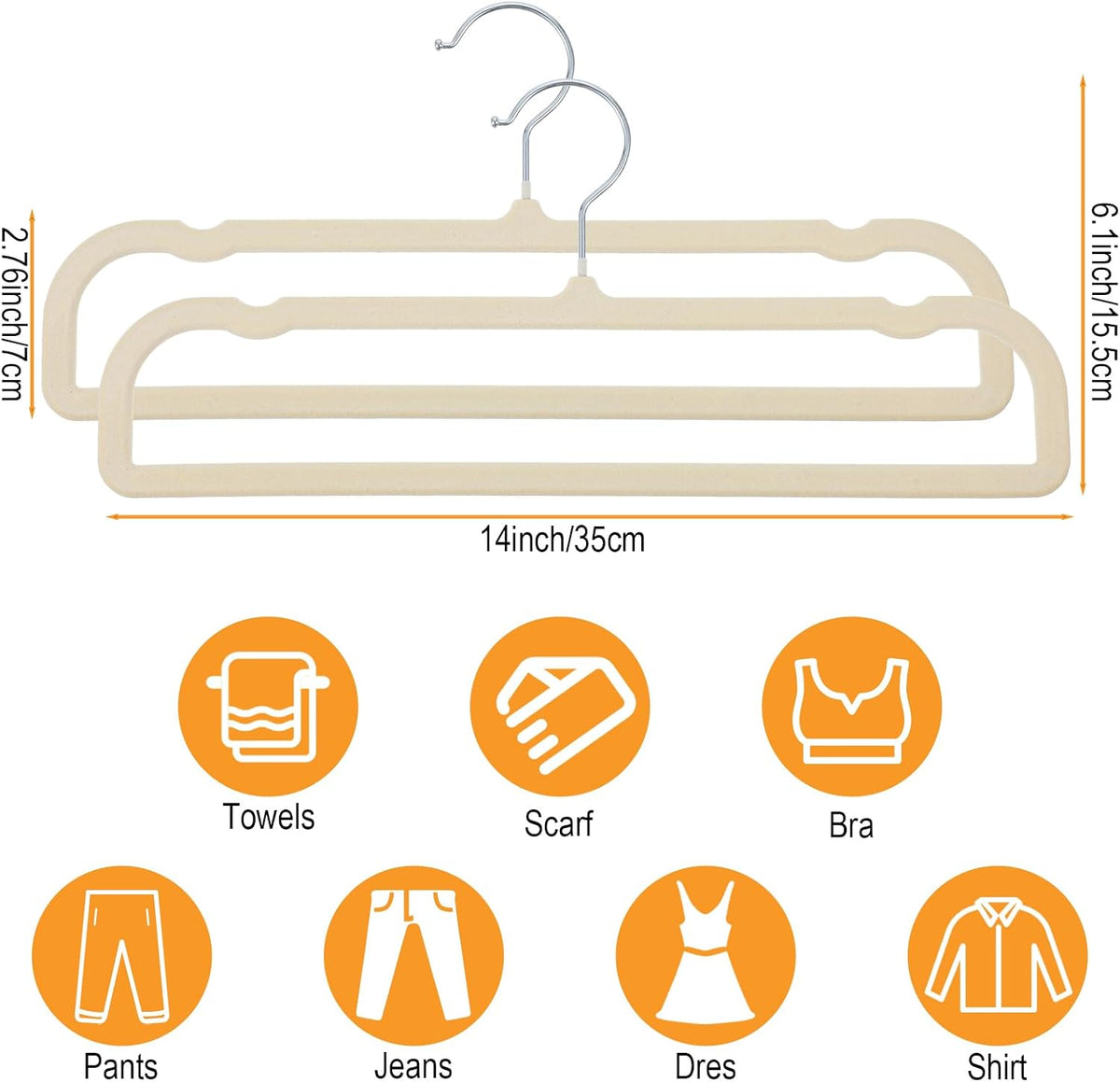 20 Pack Velvet Pants Hangers, Felt Hangers Non Slip with 360 Swivel Hook, Space Saving Slim Closet Organizer for Jean, Scarf, Towel, Coat, Beige
