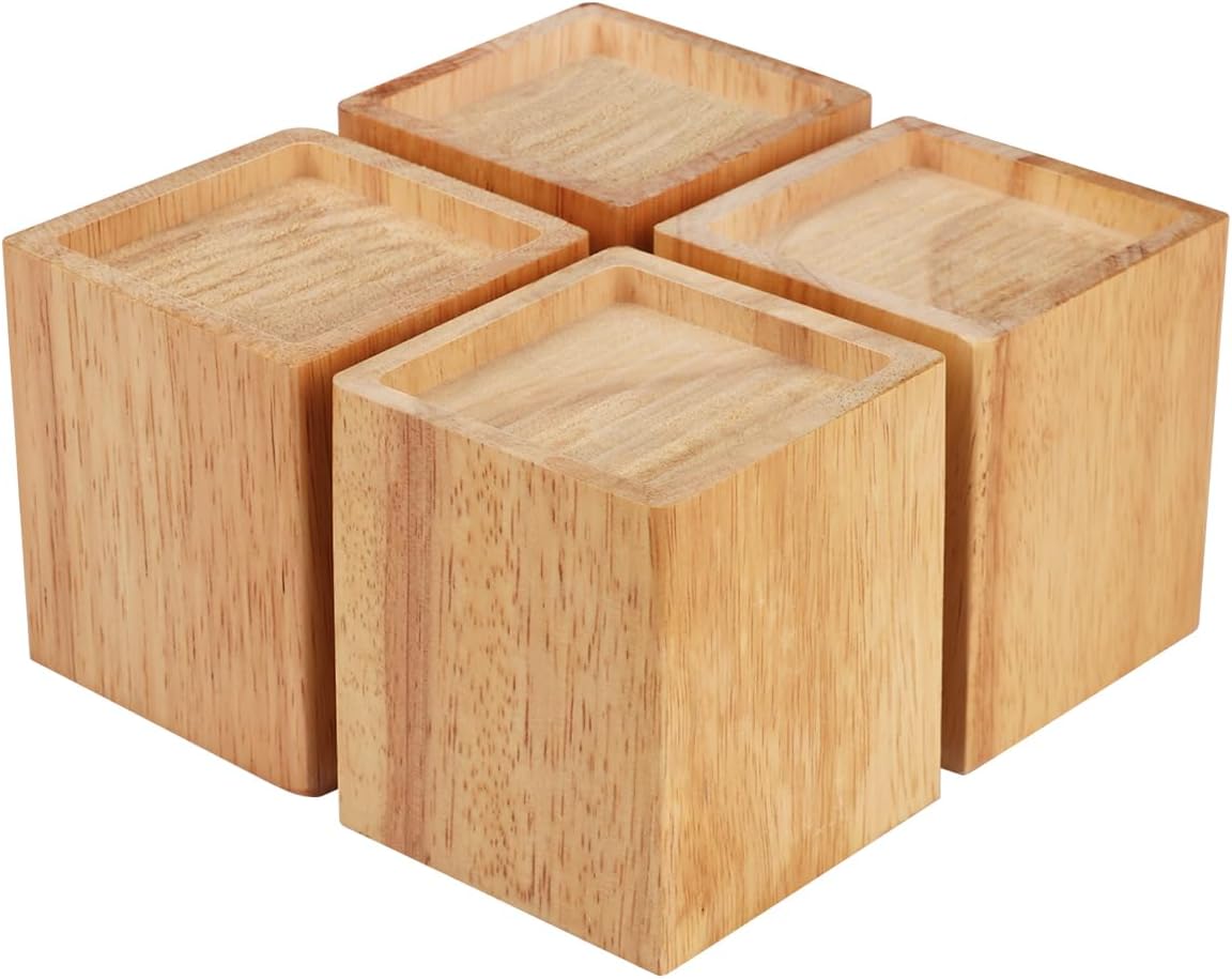 GNIEMCKIN Set of 4 Wood Bed Risers, 4 Inch High, Natural Wood Furniture Lifters, Heavy Duty Sofa risers for Sofa, Bed, Chair, Table