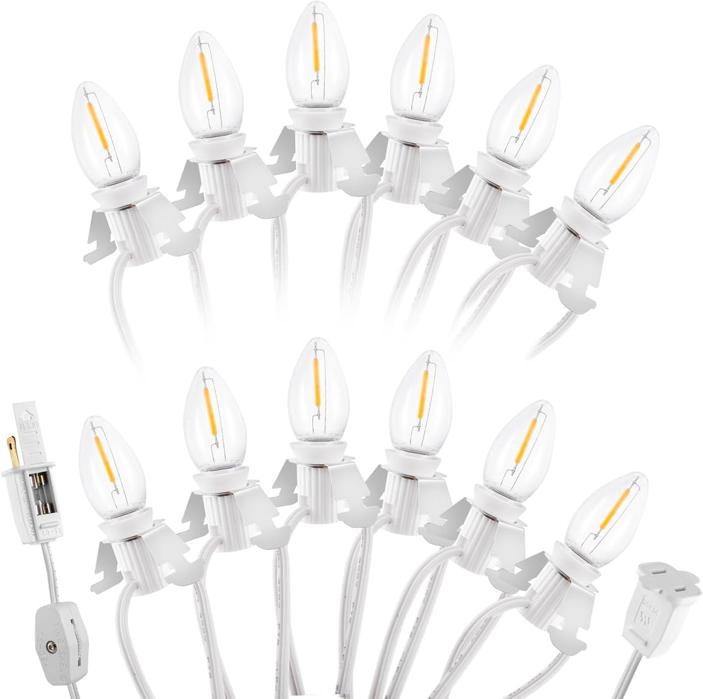 Christmas Village Lights with 12 LED Bulb, C7 Snow Village Light with Clips