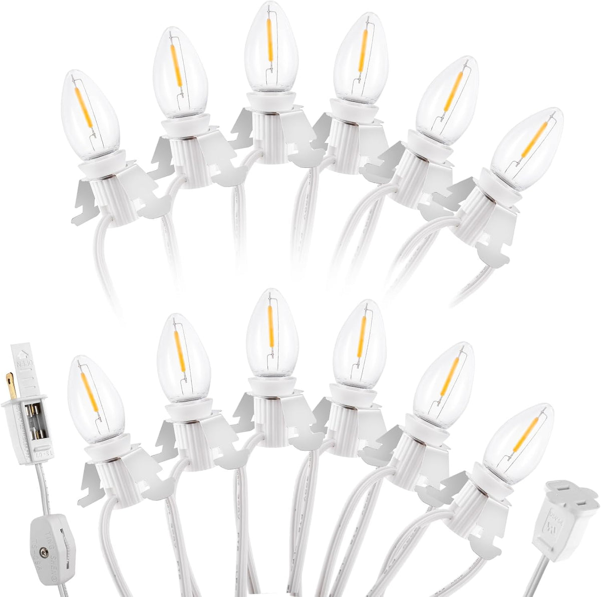 Christmas Village Lights with 12 LED Bulb, C7 Snow Village Light with Clips