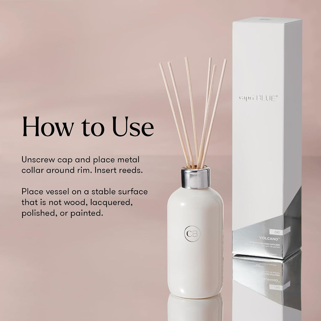 Capri Blue Volcano Reed Diffuser Set, Includes Reeds, Fragrance Oil, and Glass Bottle for Home Décor, Room Fresheners, White (8 Fl Oz)