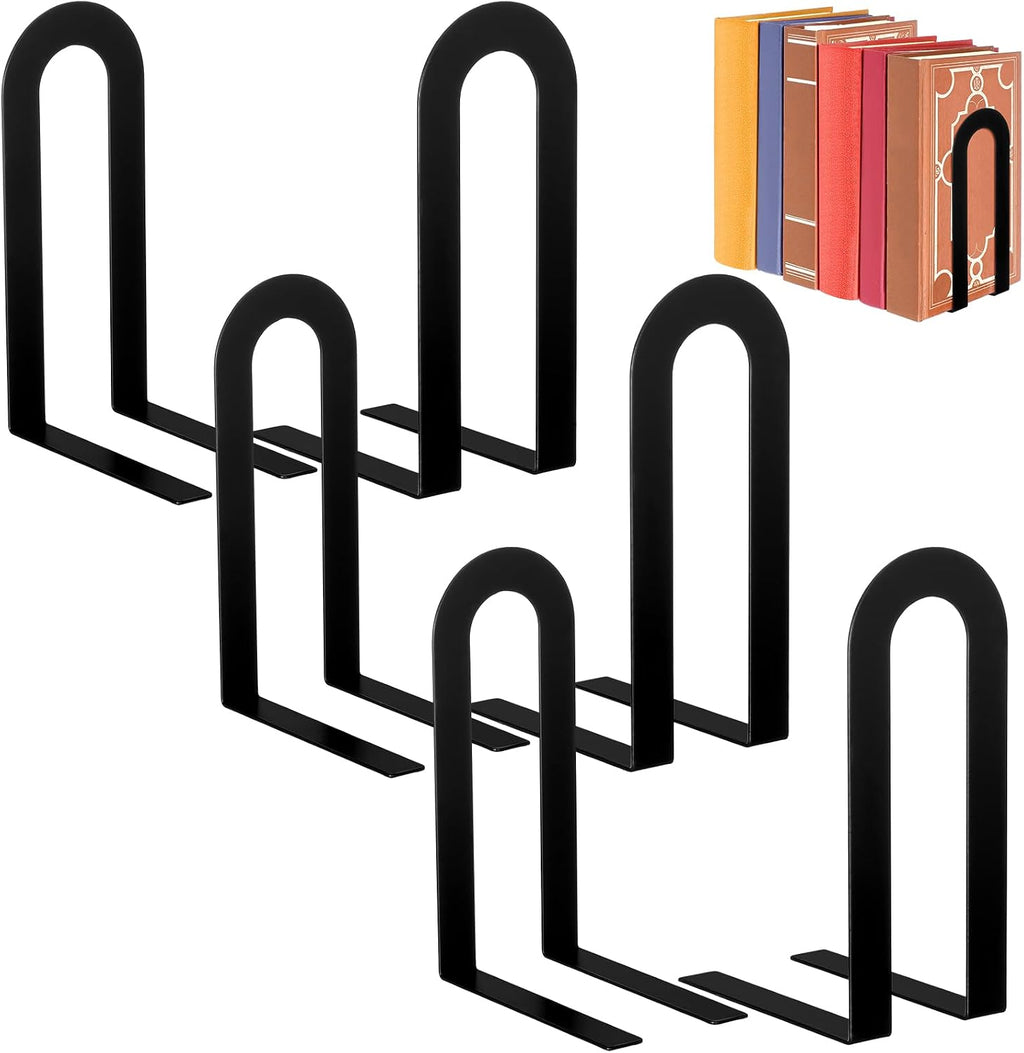Chunful 6 Pcs Metal Bookends, Black, Round