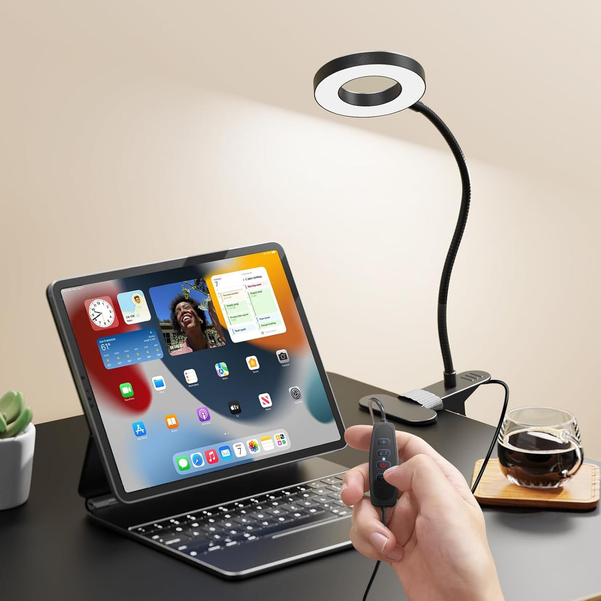 LED Desk Lamp Clip on Light with 3 Color Modes 10 Brightness Ring/Clamp Light 360° Adjustable Neck Dimmable Eye Protection Desk Lamps for Home Office (2 Pack Clip Lamp)
