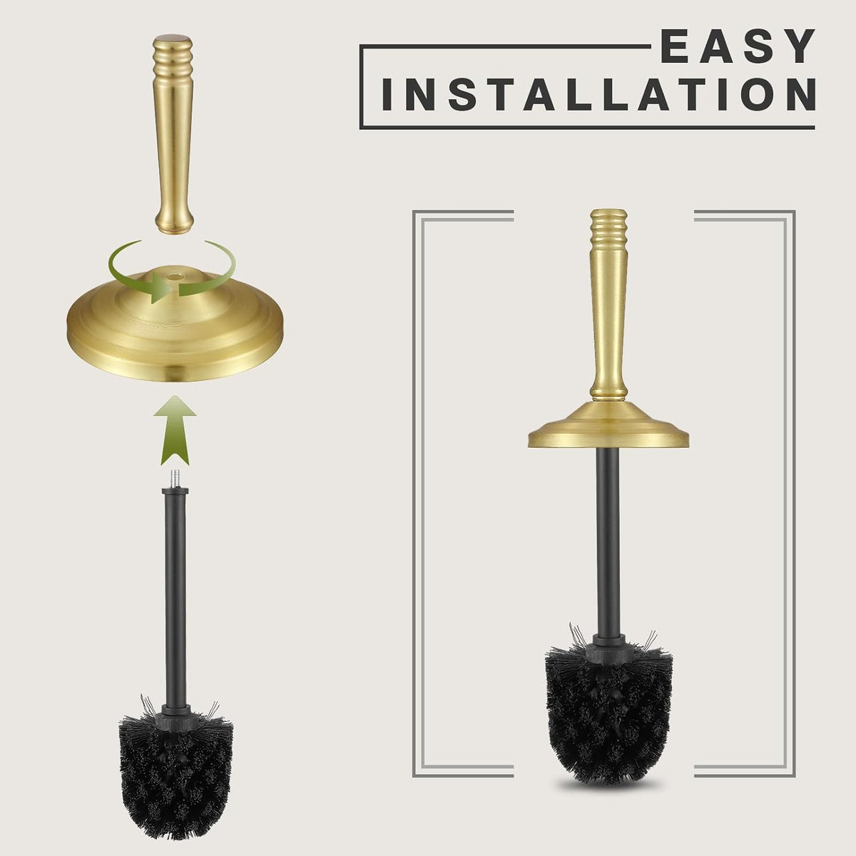 Toilet Brush and Holder Set,Toilet Bowl Brush and Holder for Bathroom,Toilet Cleaner Brush-Space,Saving,Covered Brush,Durable, Deep,Cleaning,Splash Resistant (Brushed Gold)