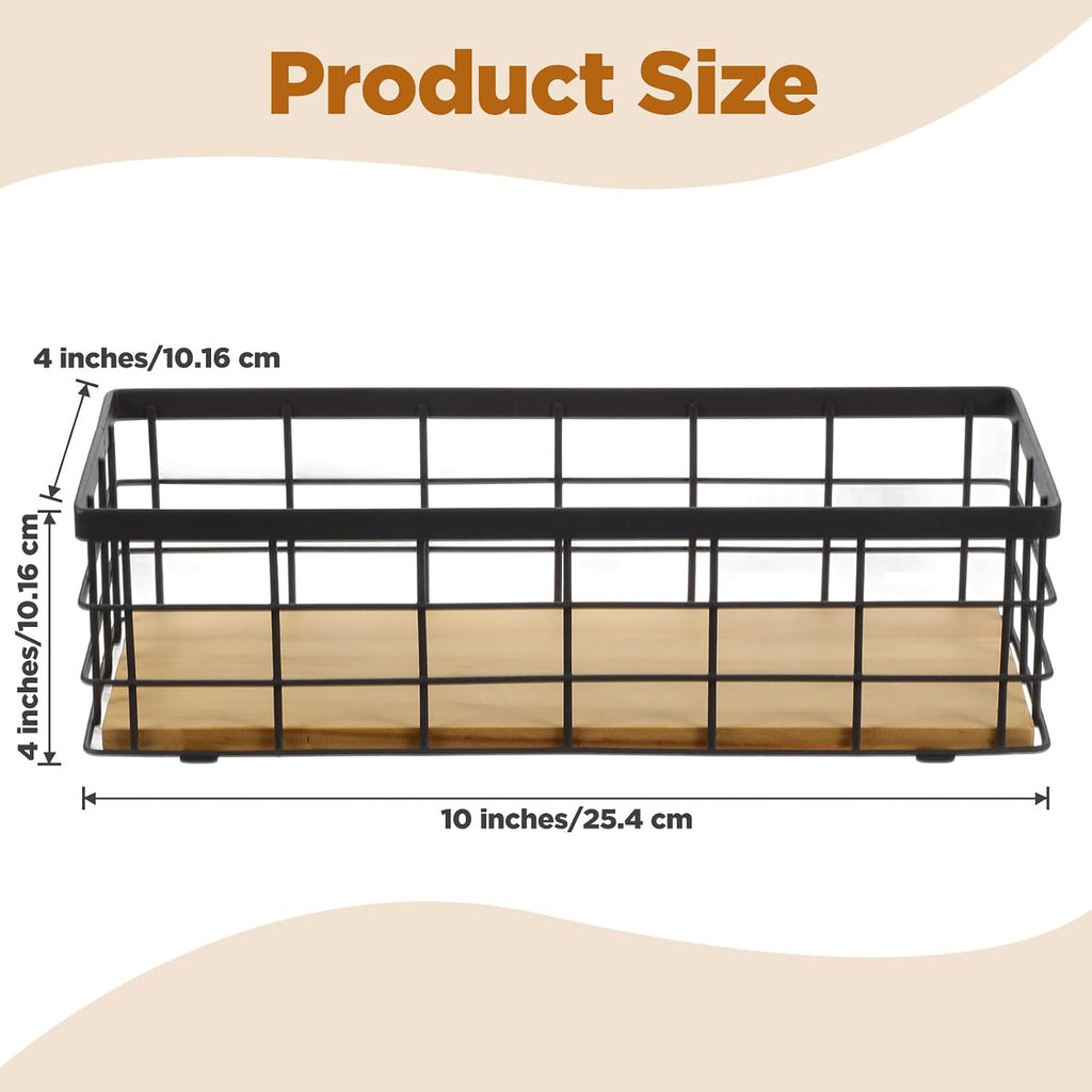 2 Pack Small Wire Baskets, Narrow Rustic Storage Bin for Bathroom Counter, Farmhouse RectangleOrganizer Tray for Kitchen Countertop, Pantry, RV, Office Decorative