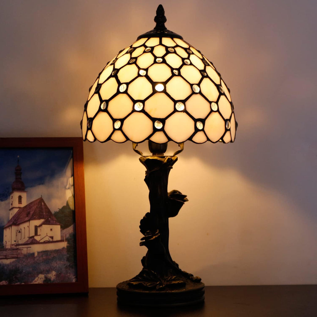 Tiffany Lamp Stained Glass Table Lamp White Crystal Pearl Bead Style