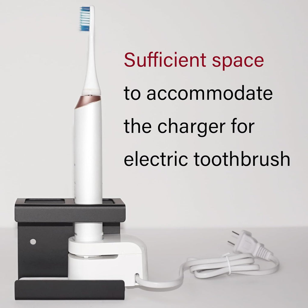 Set of 2 Electric Toothbrush Holder Wall Mounted, 18/8 Stainless Steel Toothbrush Stand with Diatomite Dish, 3M Self Adhesive Toothbrush Storage Rack for Bathroom (Black)