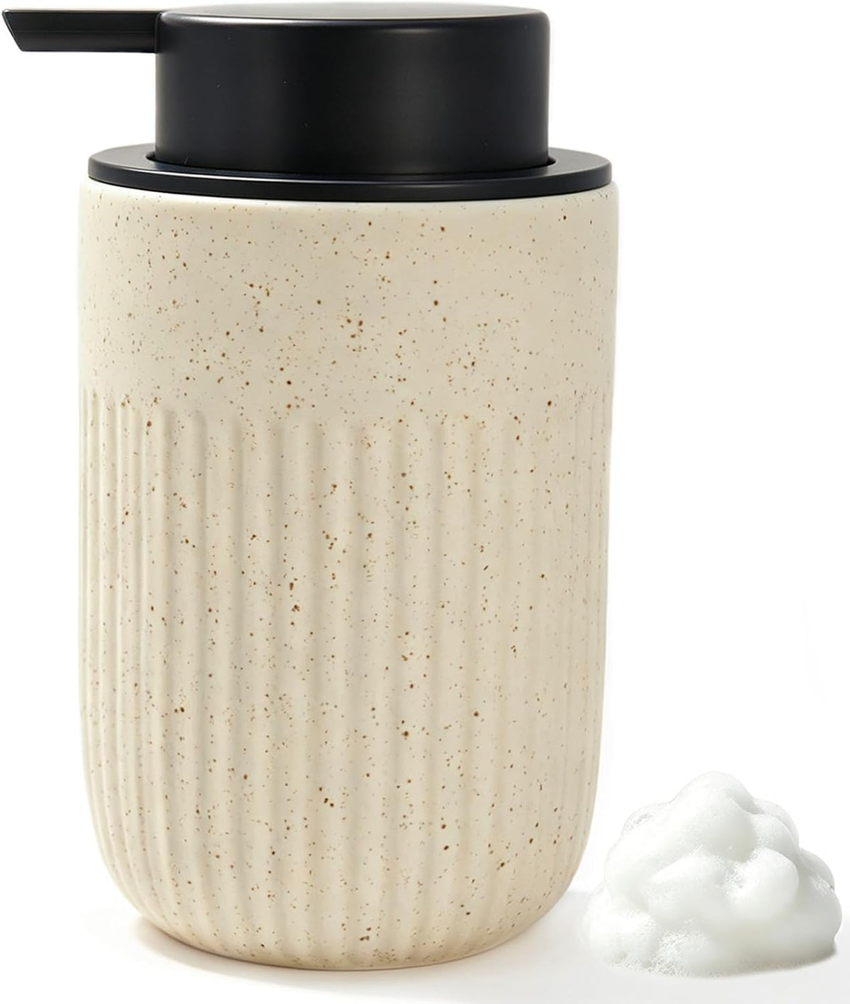 Beige Ceramic Foaming Soap Dispenser for Bathroom Countertop 13oz