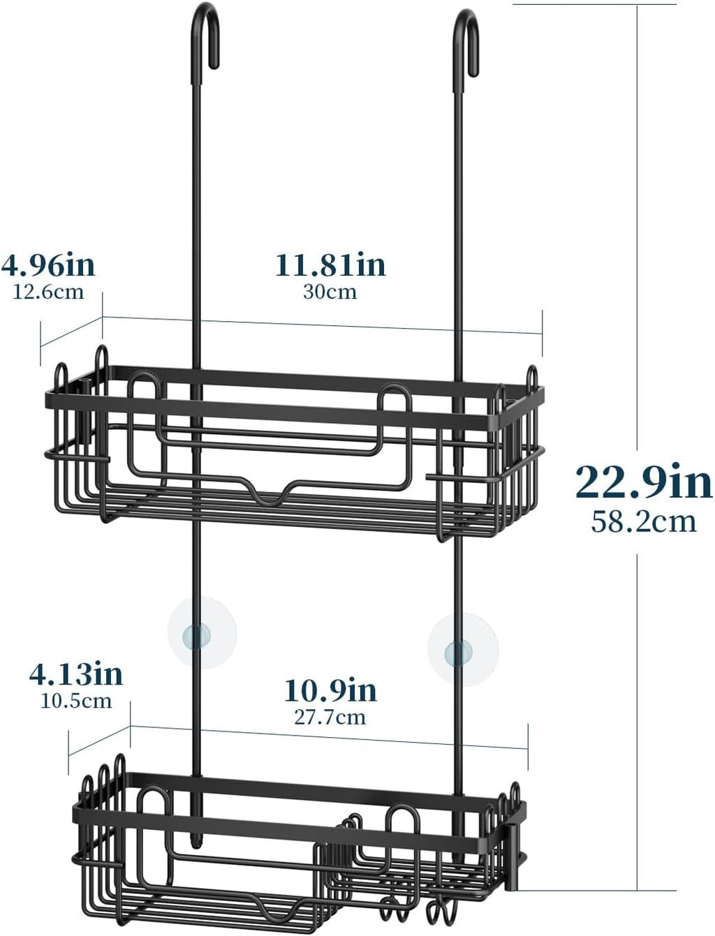 Consumest Over the Door Shower Caddy - 2-Tier Hanging Shower Organizer with Soap Holder, Rustproof Bathroom Storage and Organizer Rack for Shampoo, Towels, and Toiletries, Black