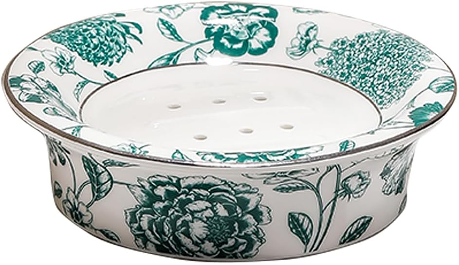 Floral Self Draining Soap Dish, Vintage Round Soap Tray(Style D)