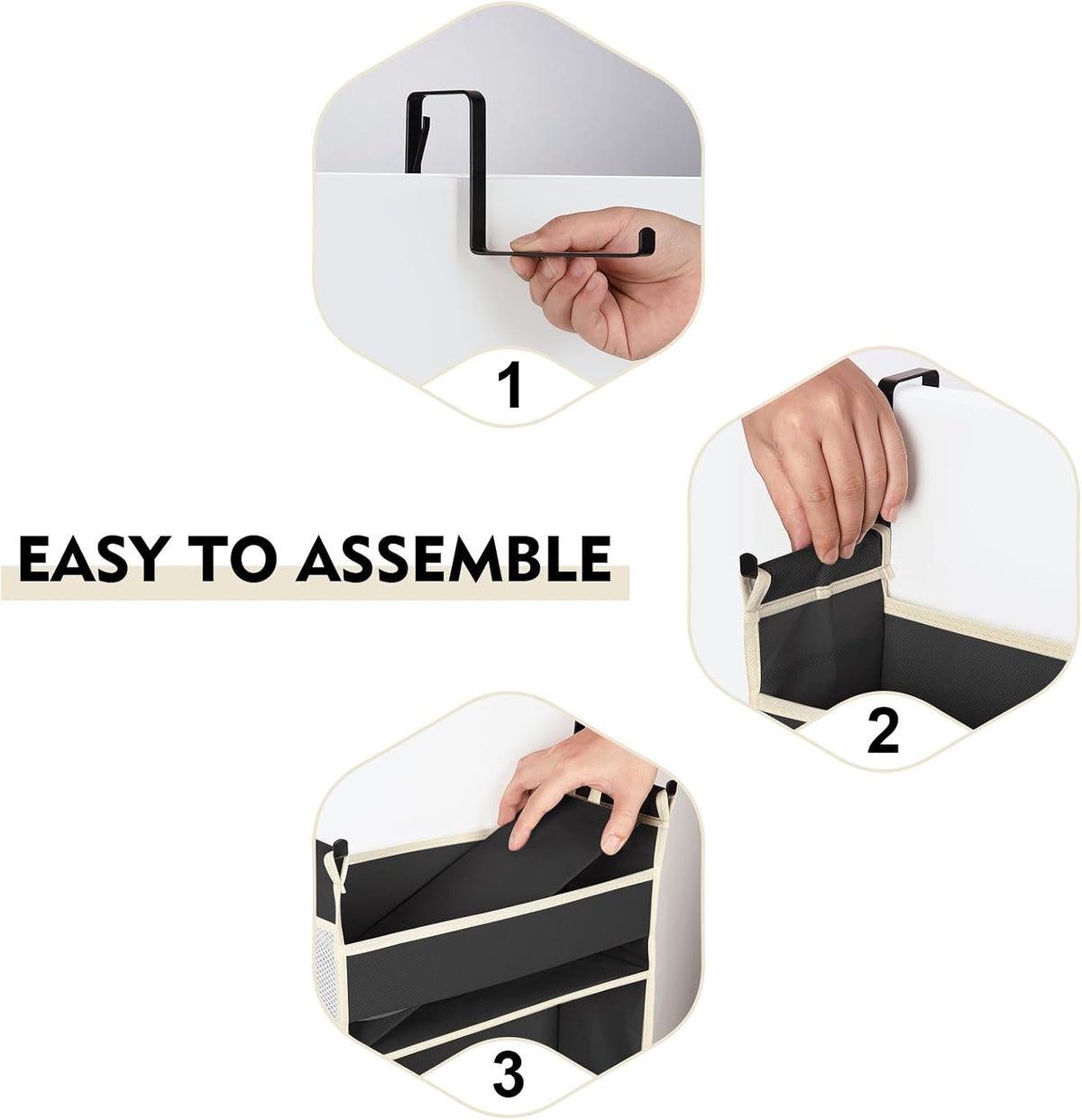 Over The Door Hanging Organizer 5-Shelves and 10 Side Pockets, Over The Door Storage for Bathroom and Bedroom, Back of Door Organizers for Baby Accessories and Kid's Toys (13"x5"x44", Black)