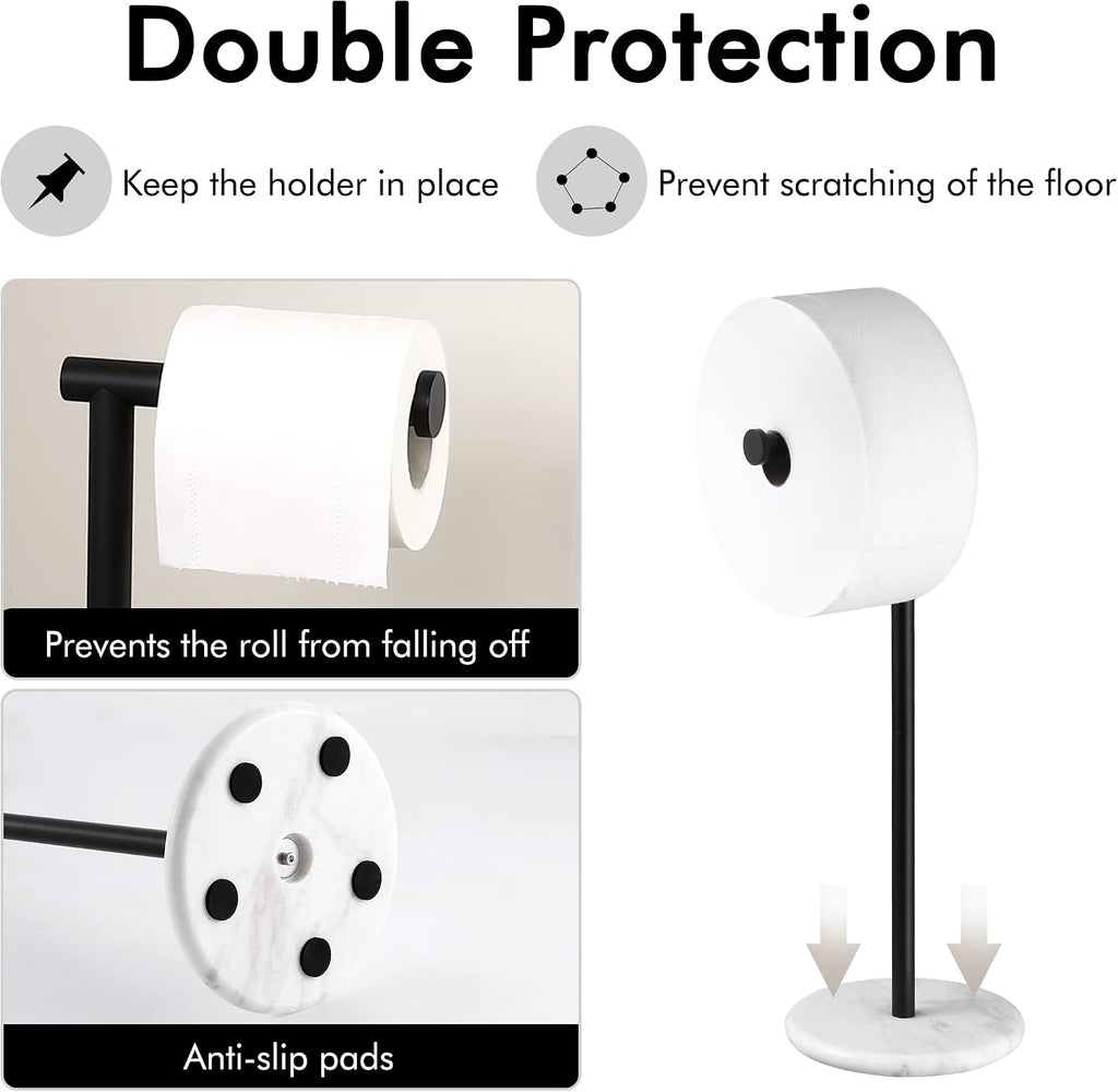 KES Black Toilet Paper Holder Stand Freestanding Toilet Paper Stand for Bathroom Tissue Roll Holder with Marble Base, 18/8 Stainless Steel Matte Black, BPH284S1-BK