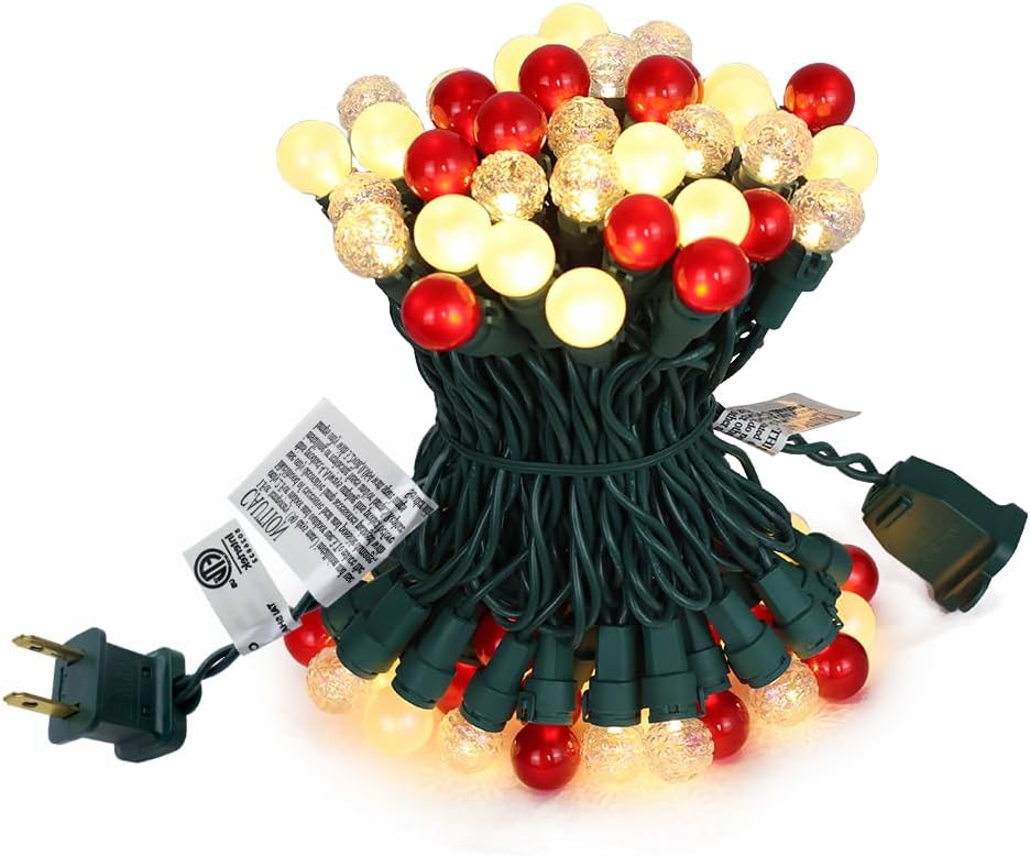 Red and White Christmas Lights Outdoor G15 Pearlized Glass 70 LED 19FT Mini Globe String Lights for Christmas Tree Indoor Outdoor Decor,ETL Certified