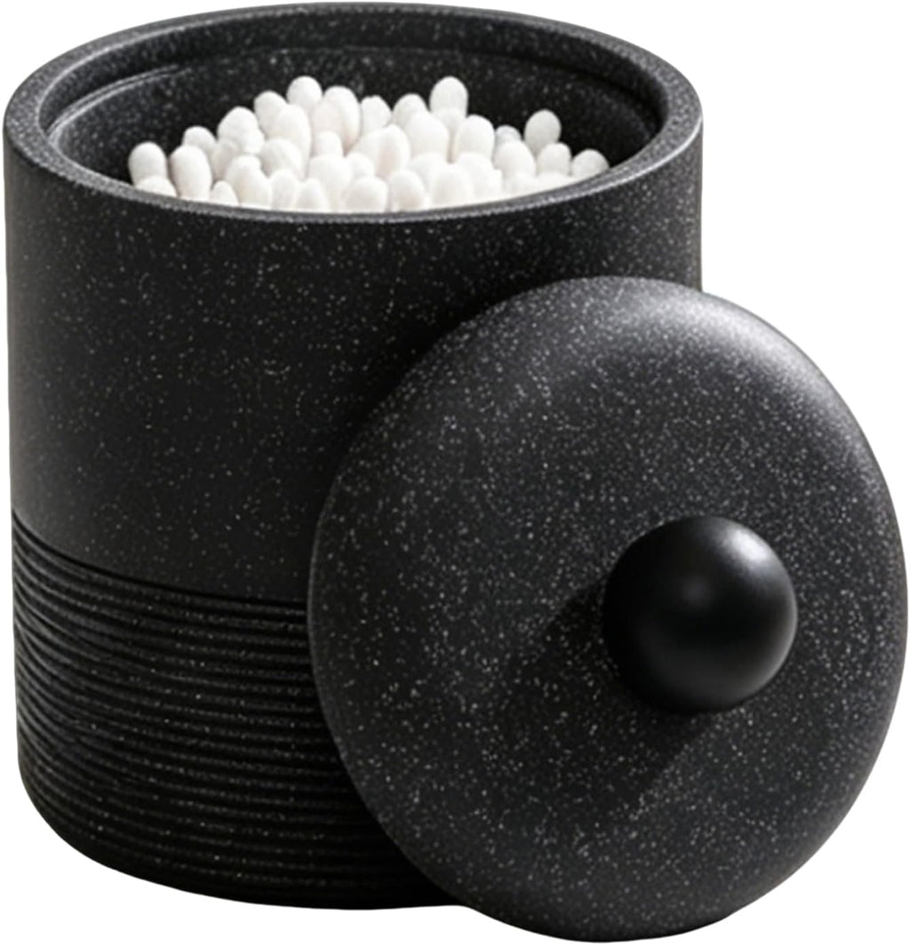 Lidded Qtip Holder, Durable Resin Qtip Container, Bathroom Cotton Swab Container Suitable for Cotton Swabs, Makeup Pads, Dental Floss Picks, Makeup Sponges, And Small Bathroom Accessories (Black)