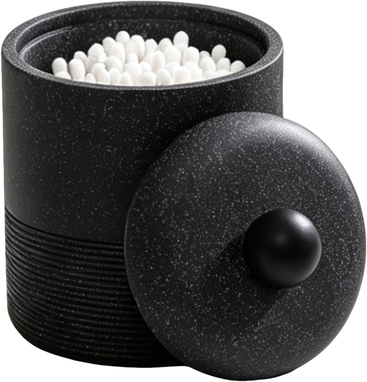 Lidded Qtip Holder, Durable Resin Qtip Container, Bathroom Cotton Swab Container Suitable for Cotton Swabs, Makeup Pads, Dental Floss Picks, Makeup Sponges, And Small Bathroom Accessories (Black)
