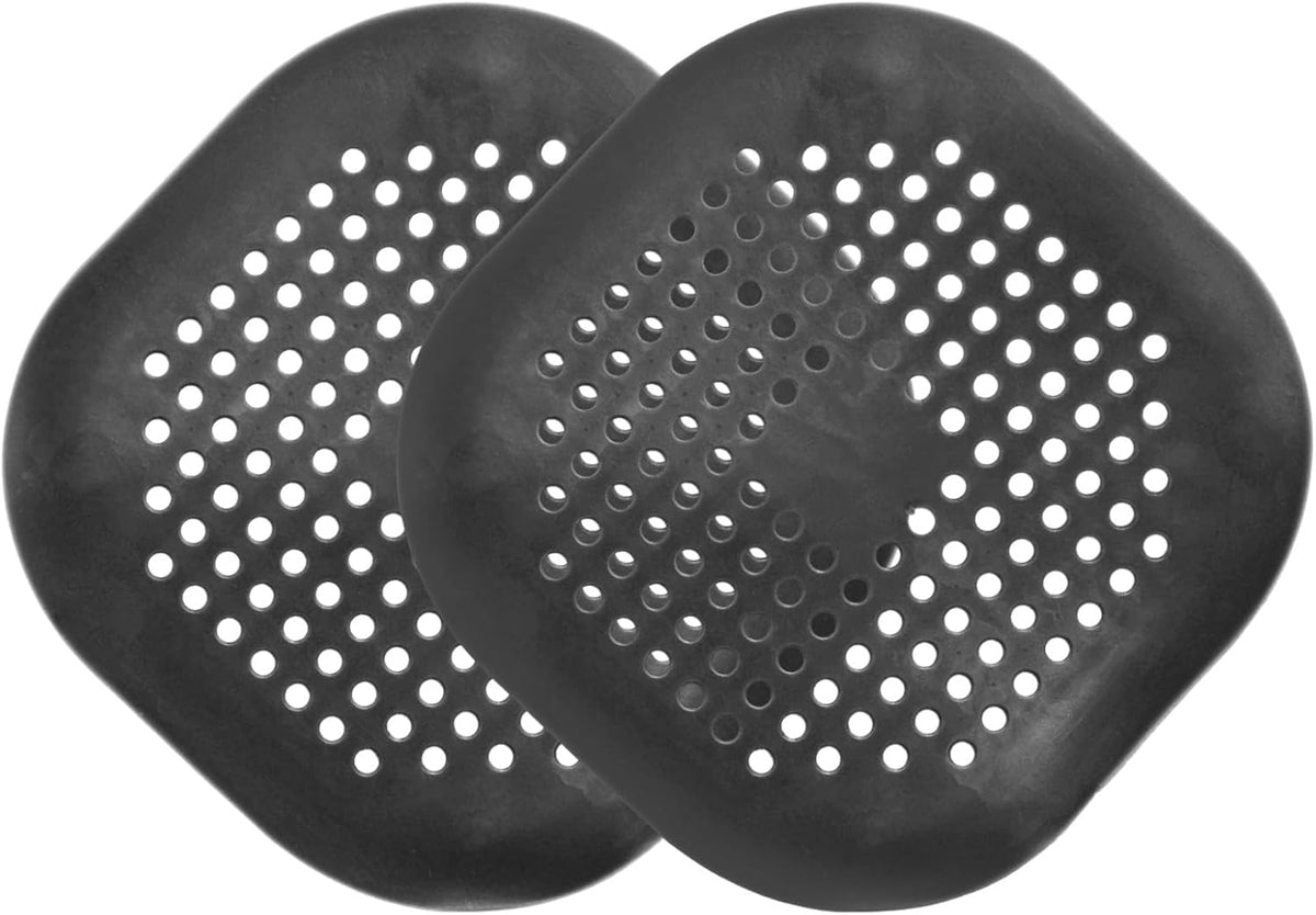 PATIKIL Hair Drain Catcher 5-1/2 Inch, 2 Pcs Silicone Square Drain Protector Hair Stopper with Suction Cup for Kitchen Bathroom Balcony Landscaped Walkways Patios, Black