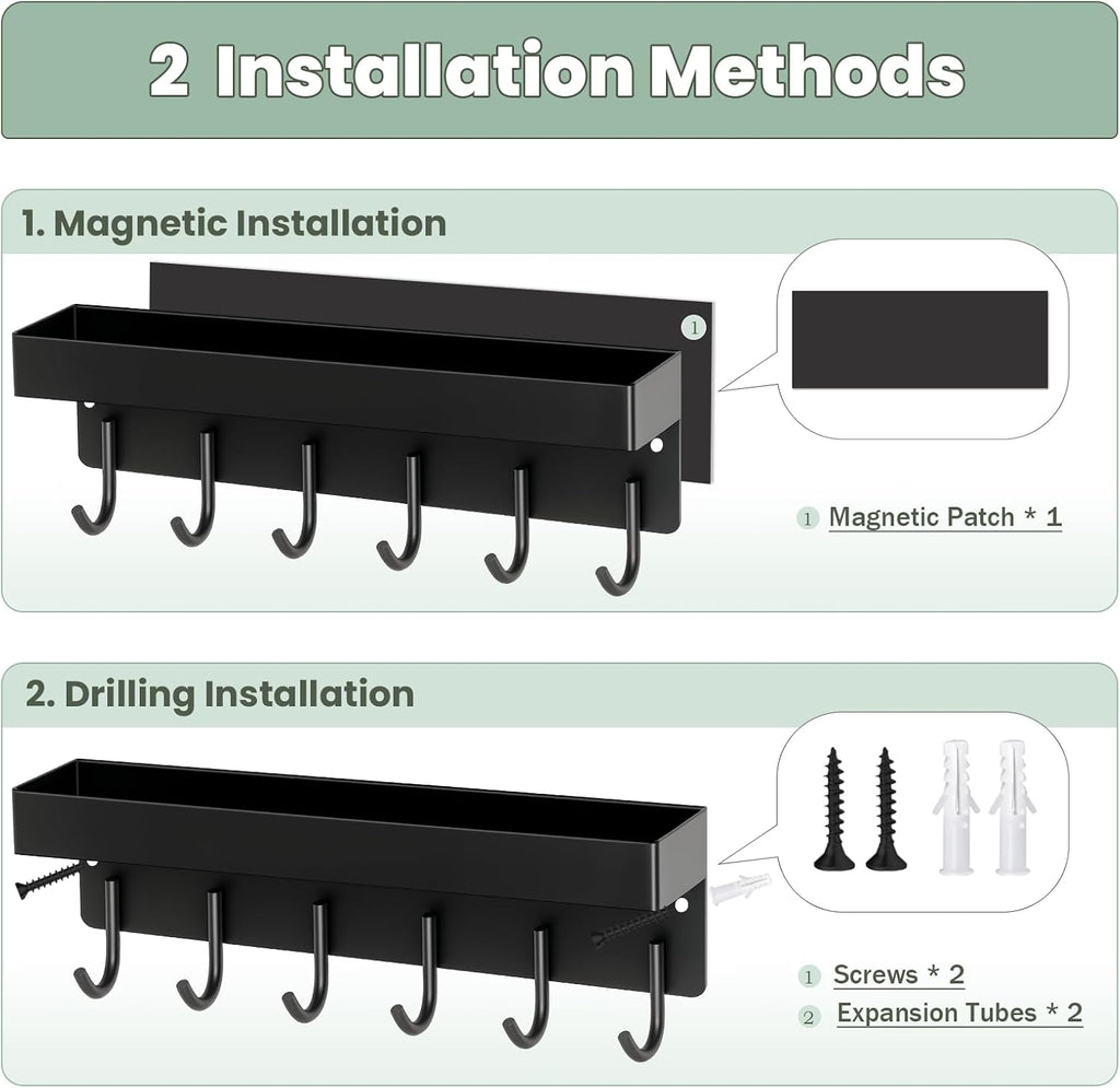 Magnetic Key Holder Wall Mount, Small Key Rack with Tray, Black