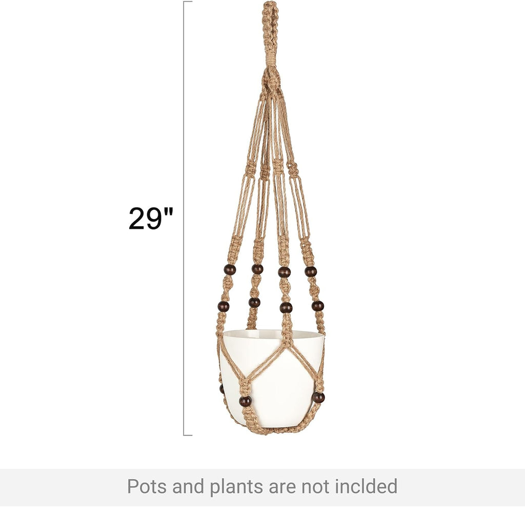 Mkono Macrame Plant Hanger Indoor, 29 Inch Hanging Planter Holder Brown